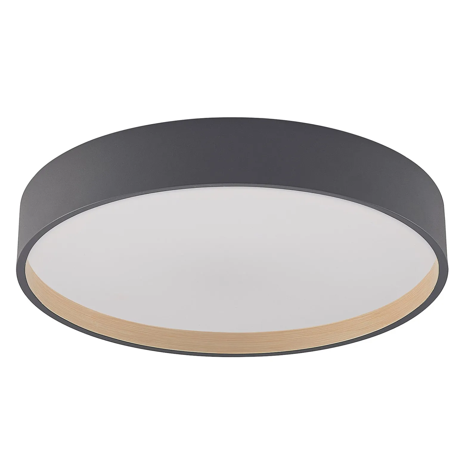 Lindby LED-Deckenleuchte Todor, 50 cm, anthrazit, CCT, Holz
