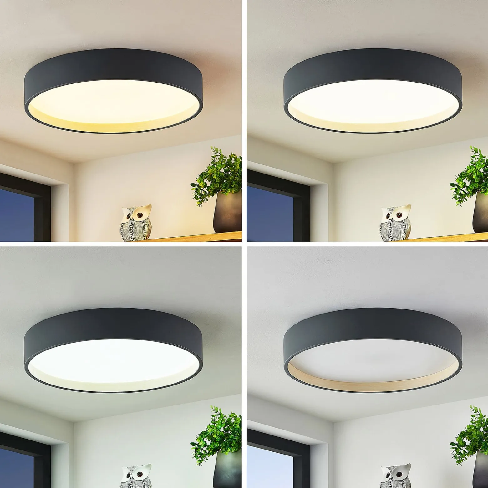 Lindby LED-Deckenleuchte Todor, 50 cm, anthrazit, CCT, Holz