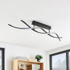 Lindby LED-Deckenleuchte Welina, schwarz, 107 cm, dimmbar