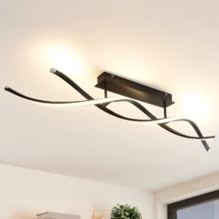 Lindby LED-Deckenleuchte Welina, schwarz, 107 cm, dimmbar