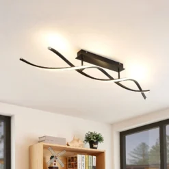 Lindby LED-Deckenleuchte Welina, schwarz, 107 cm, dimmbar