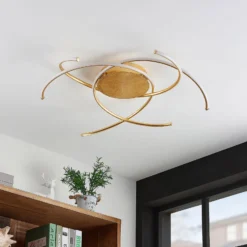 Lindby LED-Deckenleuchte Yareli, gold, Metall, Ø 70cm