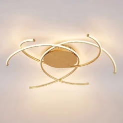 Lindby LED-Deckenleuchte Yareli, gold, Metall, Ø 70cm