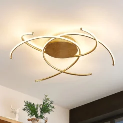 Lindby LED-Deckenleuchte Yareli, gold, Metall, Ø 70cm