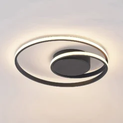 Lindby LED-Deckenleuchte Youna, schwarz, Alu, 39 cm, dimmbar