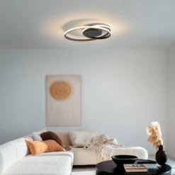 Lindby LED-Deckenleuchte Youna, schwarz, Alu, 39 cm, dimmbar
