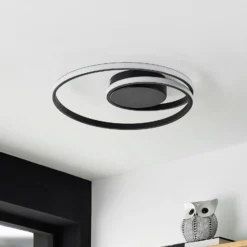 Lindby LED-Deckenleuchte Youna, schwarz, Alu, 39 cm, dimmbar