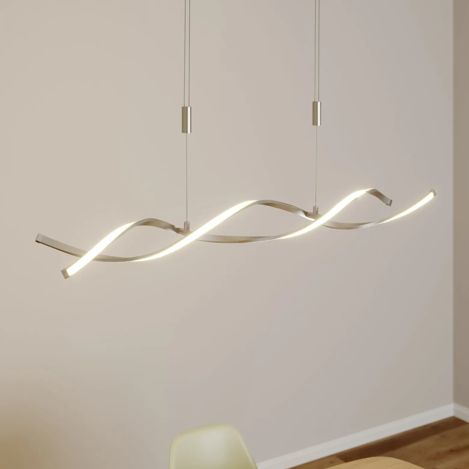 Lindby LED-Hängelampe Auron, nickelfarben, Metall, dimmbar