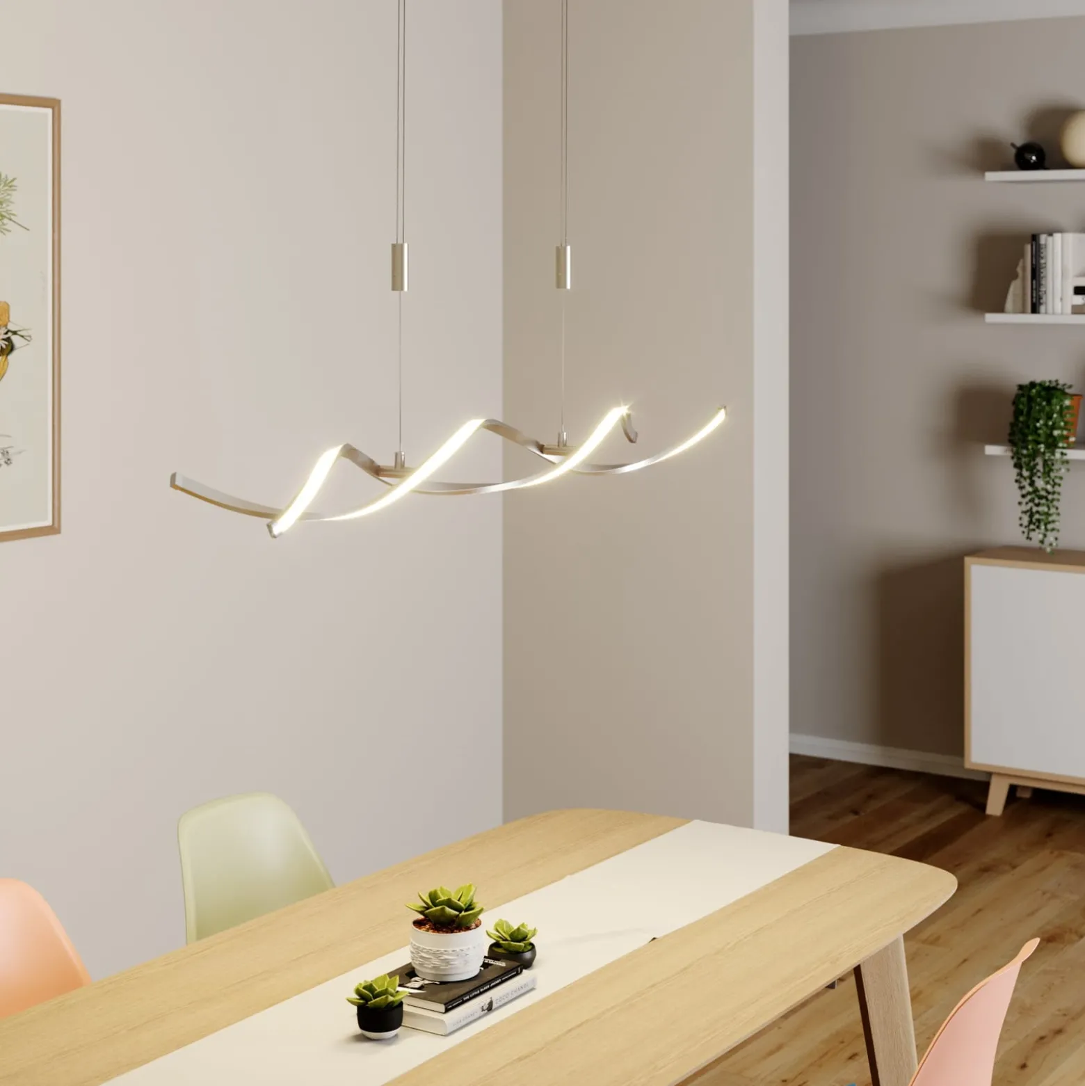Lindby LED-Hängelampe Auron, nickelfarben, Metall, dimmbar