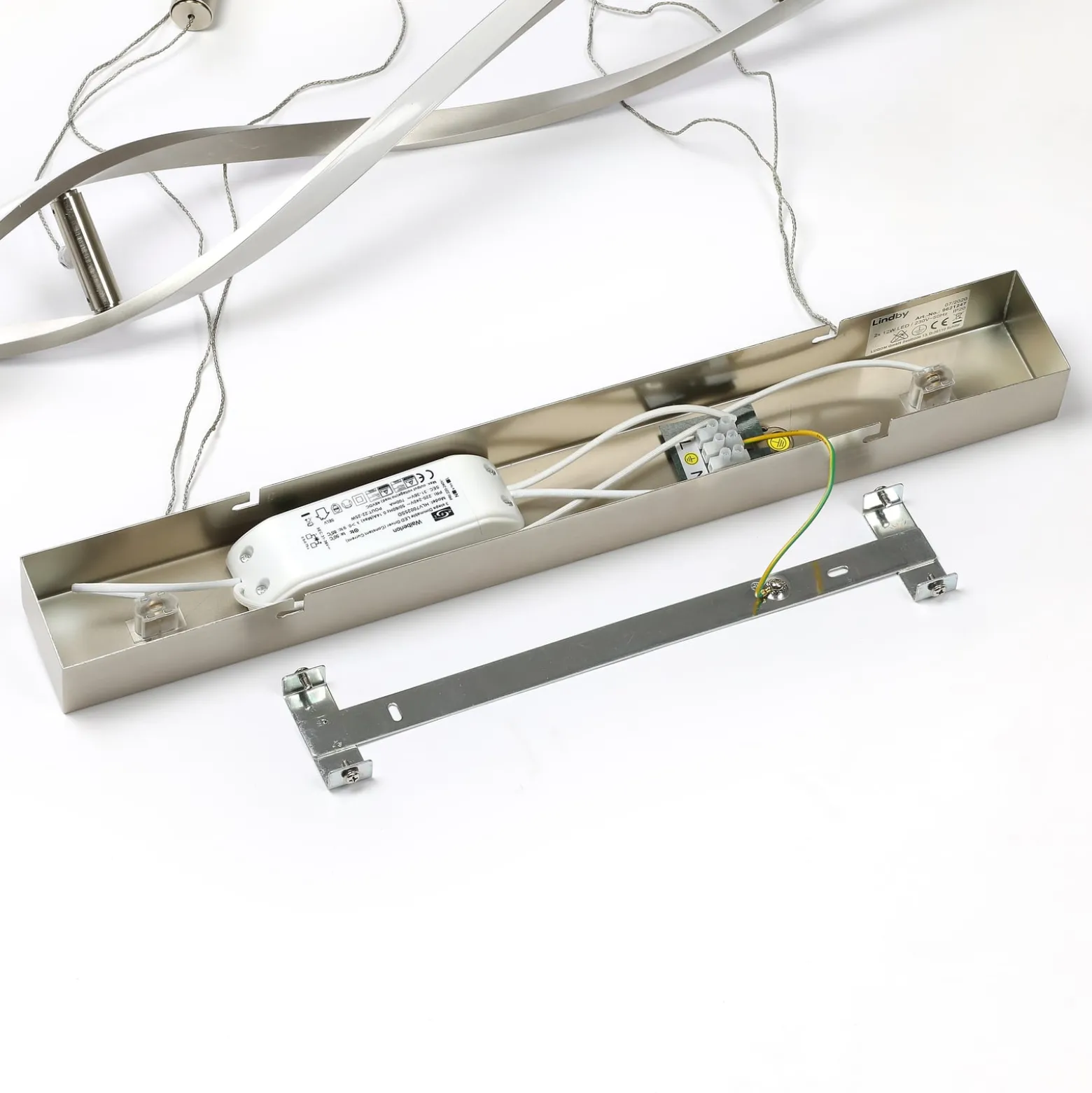 Lindby LED-Hängelampe Auron, nickelfarben, Metall, dimmbar
