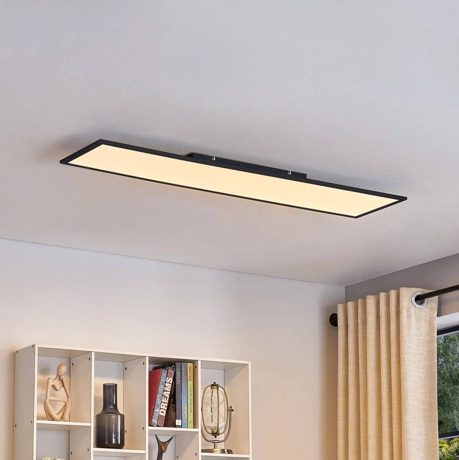 Lindby LED-Panel Lamin, schwarz, 120cm, CCT, dimmbar, Remote