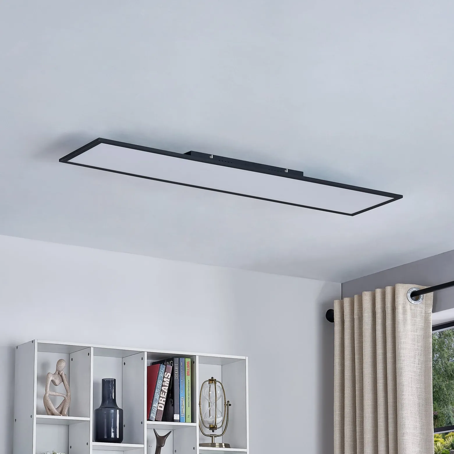Lindby LED-Panel Lamin, schwarz, 120cm, CCT, dimmbar, Remote
