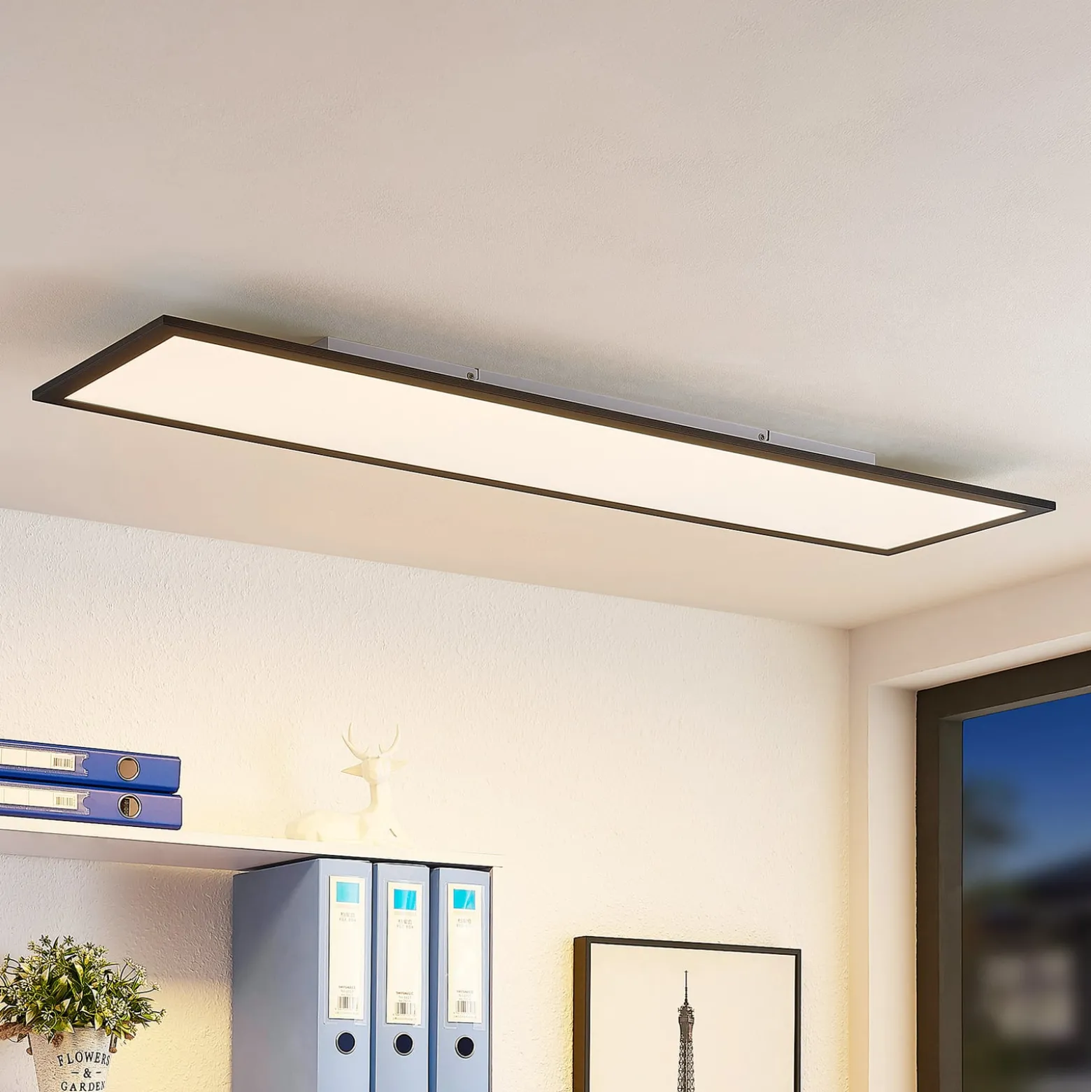 Lindby LED-Panel Nelios, 120 x 30 cm, CCT, schwarz, Metall