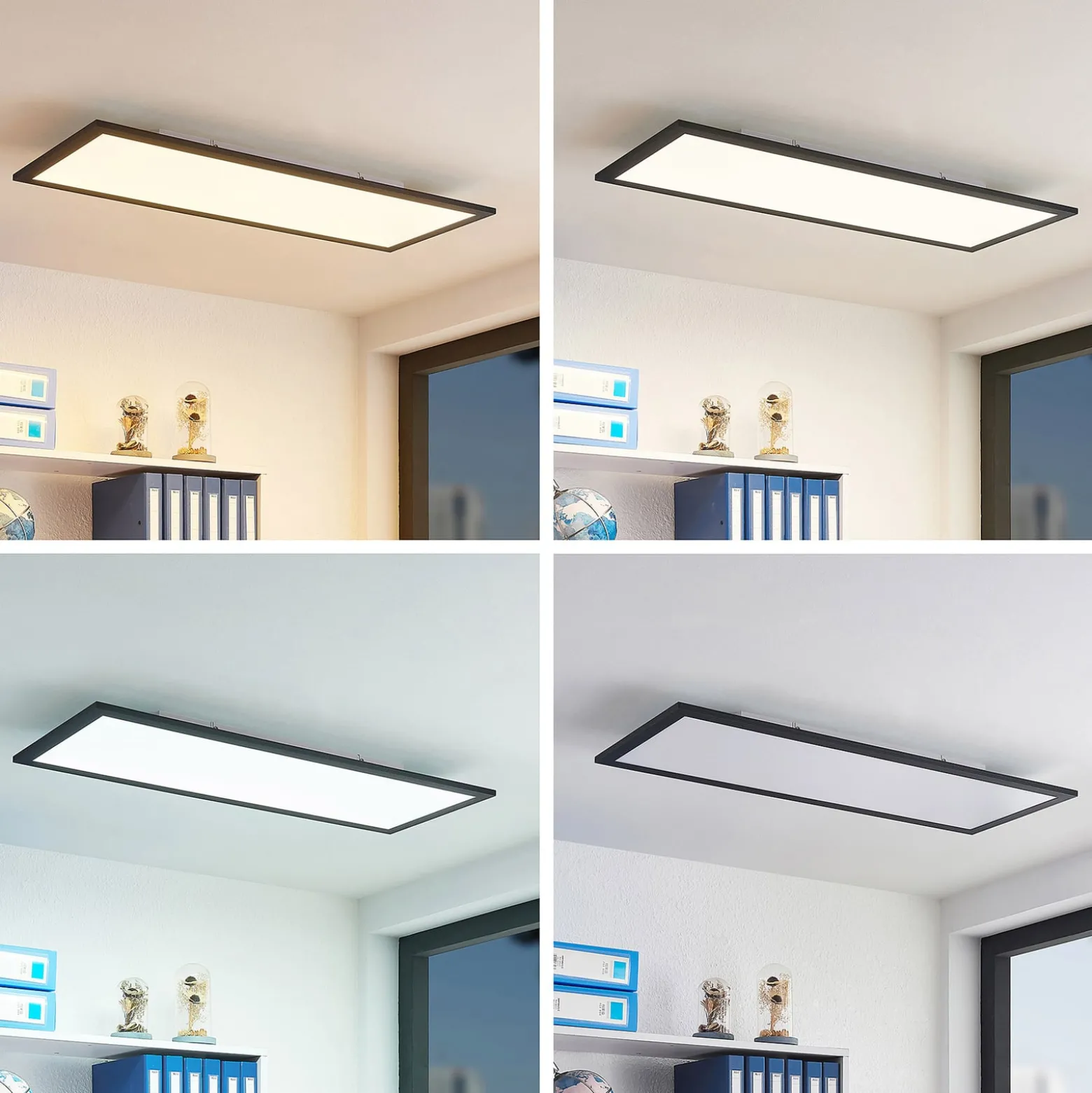 Lindby LED-Panel Nelios, 80 x 30 cm, CCT, schwarz, Metall