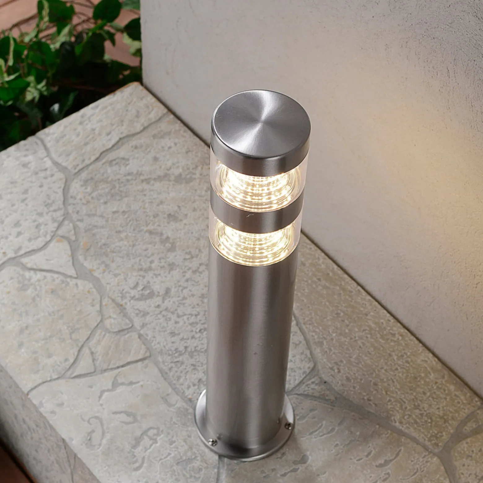 Lindby LED-Sockellampe Lanea, 40 cm, grau, Edelstahl, IP44