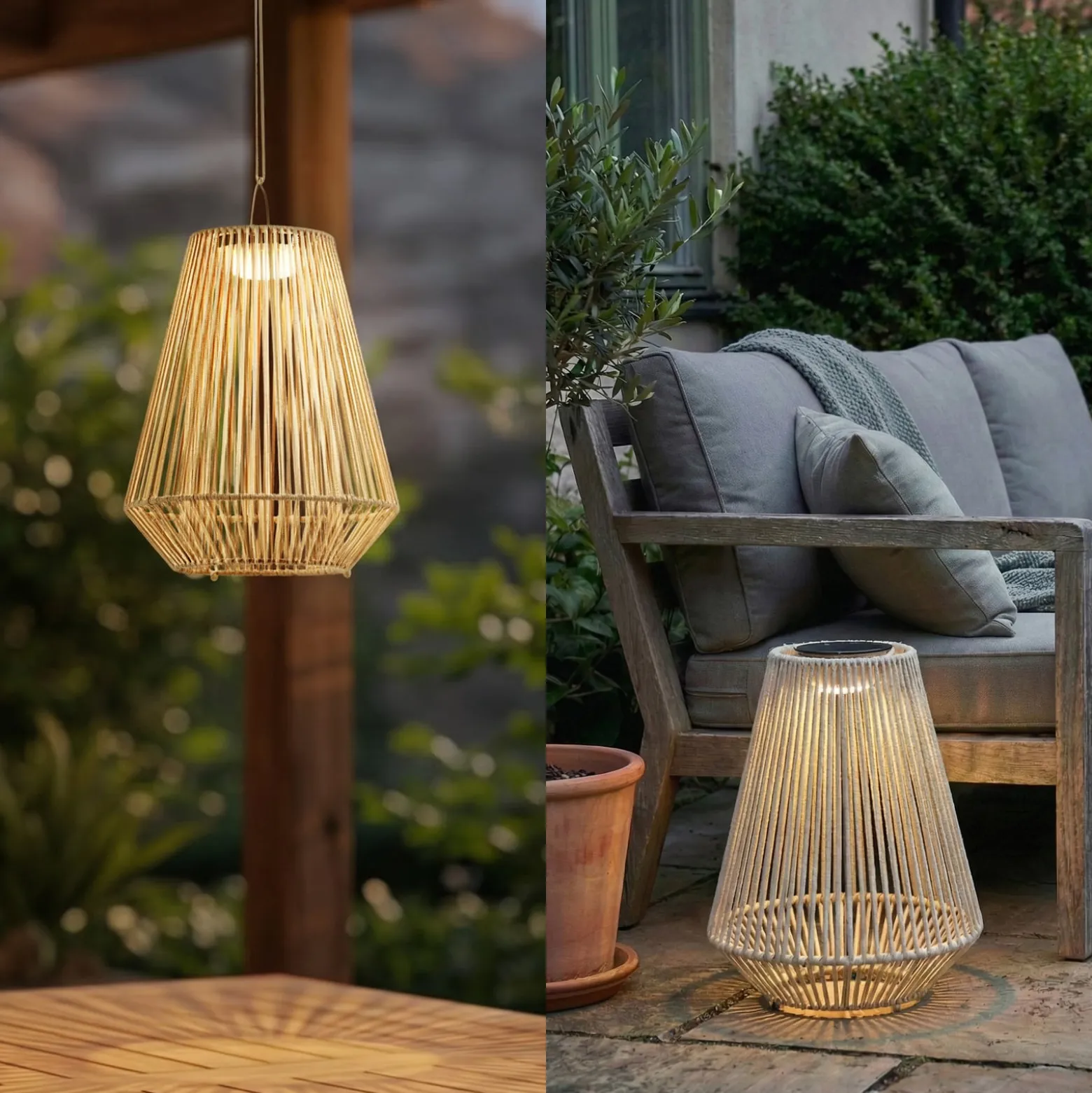 Lindby LED-Solarhängelampe Austas, beige, Ø 32 cm, USB, IP54