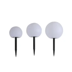 Lindby LED-Solarlampen Lago, 3er-Set, Kugeln, Erdspieß, weiß
