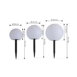 Lindby LED-Solarlampen Lago, 3er-Set, Kugeln, Erdspieß, weiß