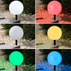 Lindby LED-Solarlampen Lago, RGBW, 3er-Set, Kugeln, Erdspieß