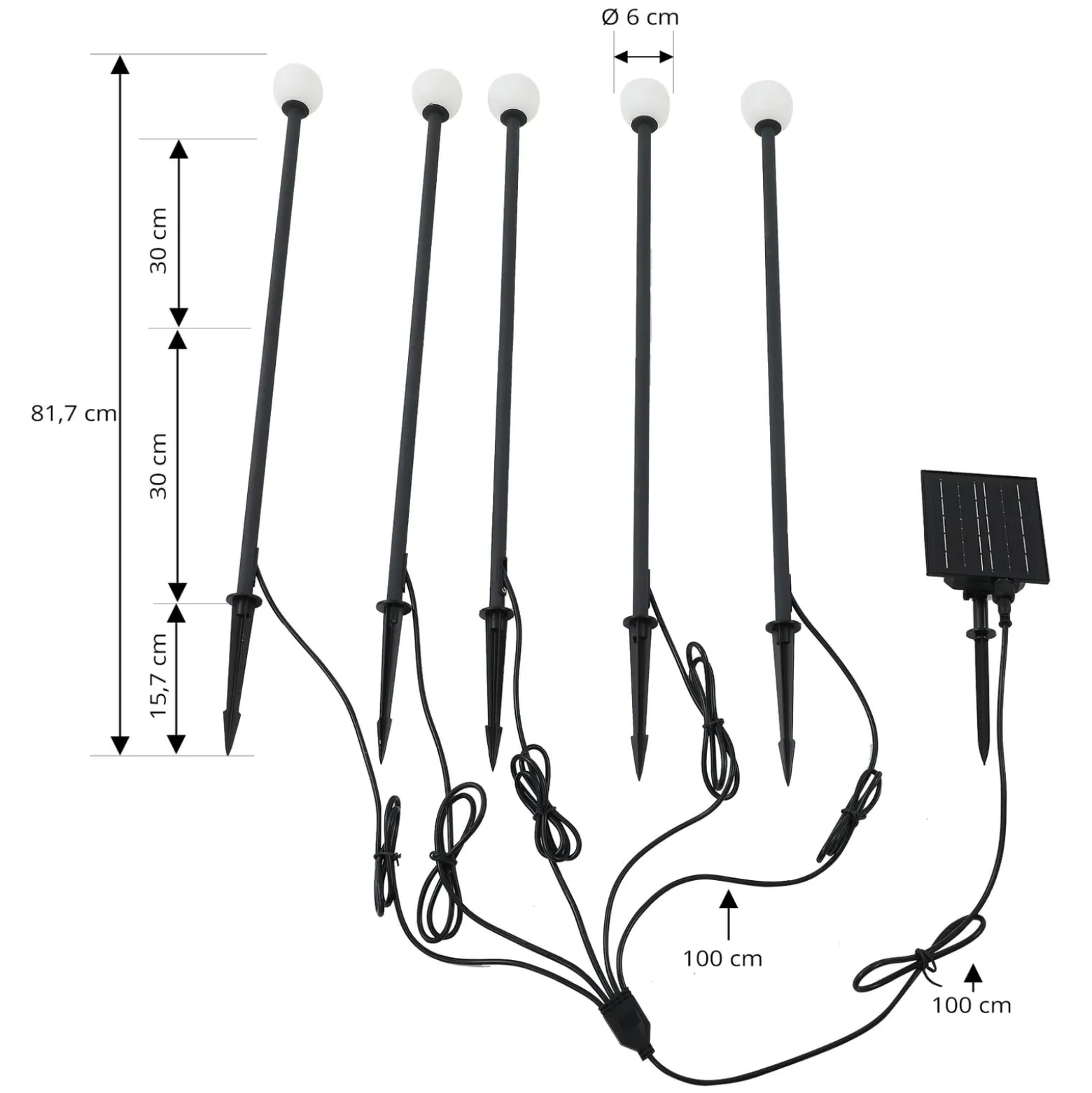 Lindby LED-Solarleuchte Freydis, 5er-Set, schwarz, 2.000 K