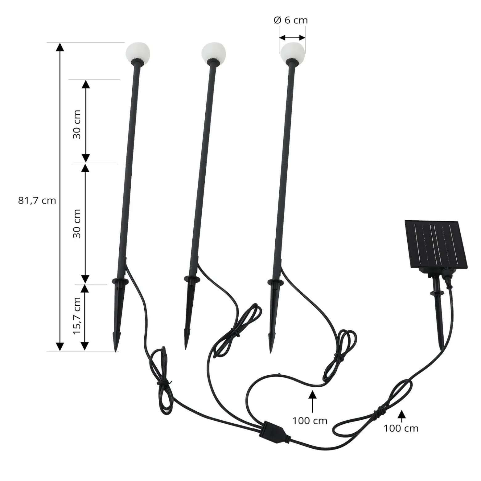 Lindby LED-Solarleuchte Freydis, 3er-Set, schwarz, 2.000 K