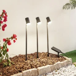 Lindby LED-Solarleuchte Myric, 3er-Set, schwarz, Alu, 3.000K