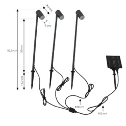 Lindby LED-Solarleuchte Myric, 3er-Set, schwarz, Alu, 3.000K