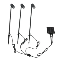 Lindby LED-Solarleuchte Myric, 3er-Set, schwarz, Alu, 3.000K