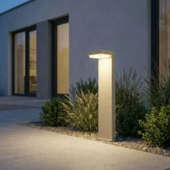 Lindby LED-Solar-Sockelleuchte Eleazar, beige, Alu, Sensor
