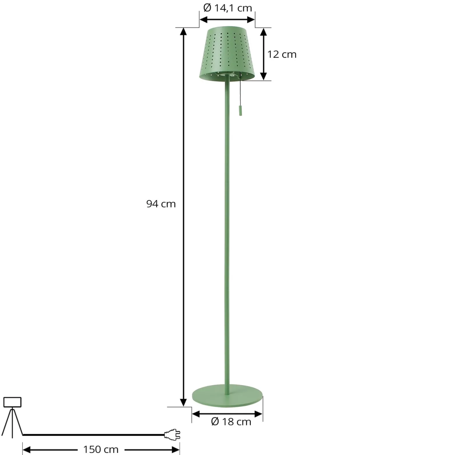 Lindby LED-Solar-Stehleuchte Hilario, grün, Eisen, Akku