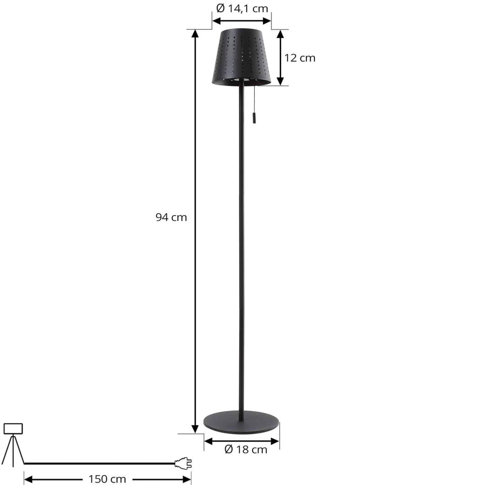 Lindby LED-Solar-Stehleuchte Hilario, schwarz, Eisen, Akku