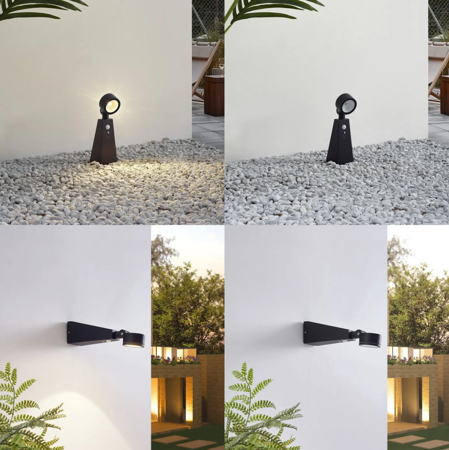 Lindby LED-Solar-Strahler Raide, Sensor, schwarz, Aluminium