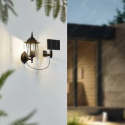 Lindby LED-Solarwandleuchte Sayata, schwarz, Alu, Laterne