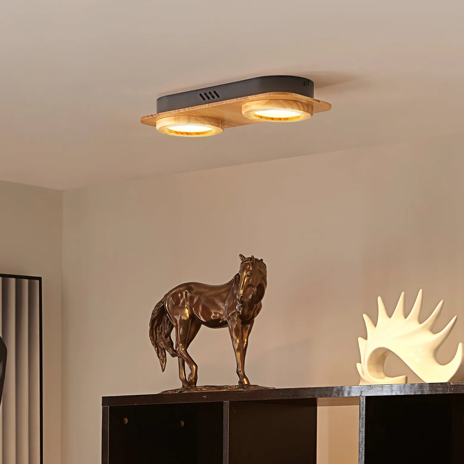 Lindby LED-Spot Joren, Holz, 38 x 16 cm, 2-flammig, 3.000 K