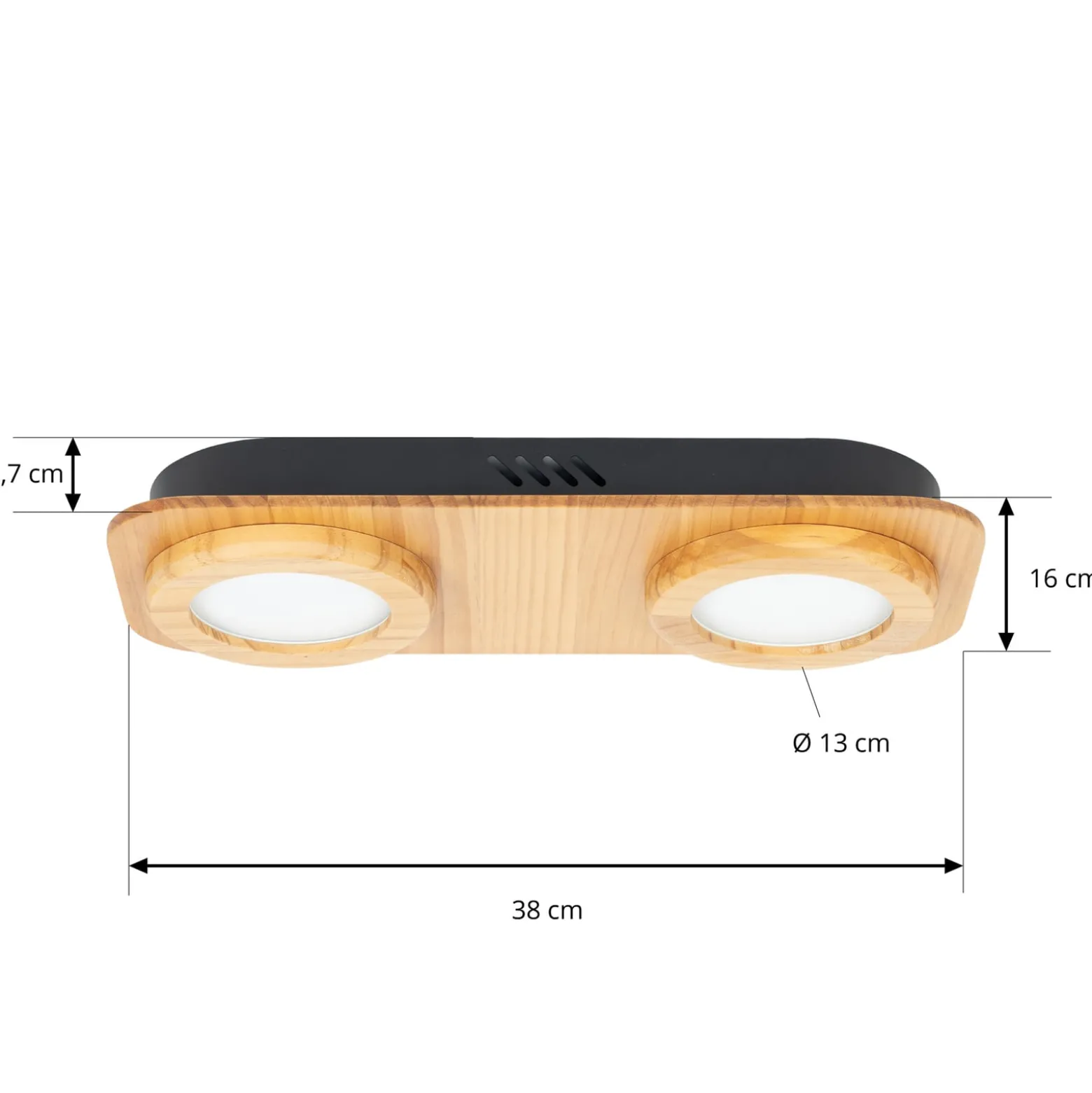 Lindby LED-Spot Joren, Holz, 38 x 16 cm, 2-flammig, 3.000 K