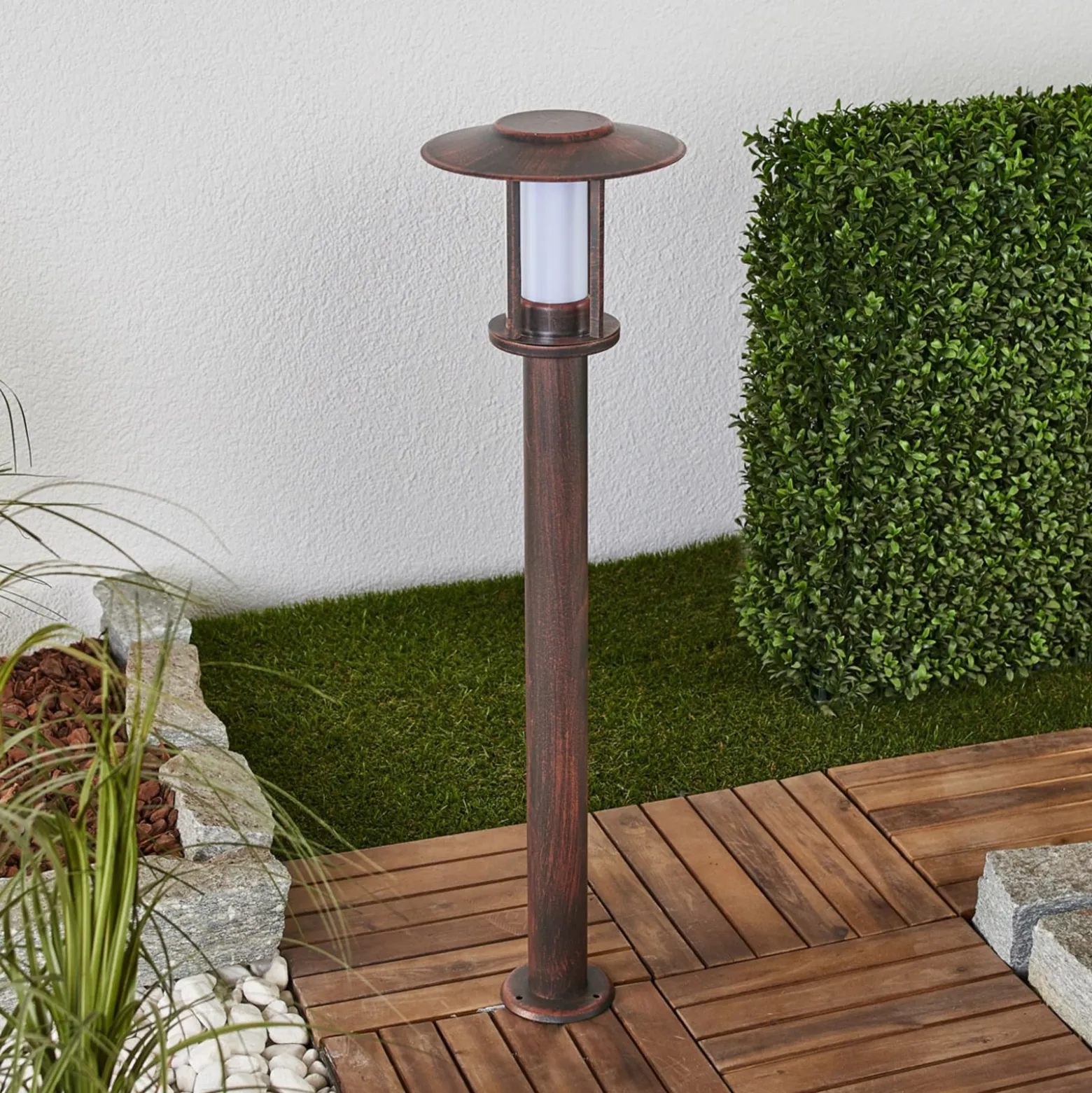 Lindby LED-Wegeleuchte Pavlos, 76 cm, rostfarben, Edelstahl