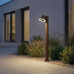Lindby LED-Wegeleuchte Soran, braun, 100 cm, Metall, IP44