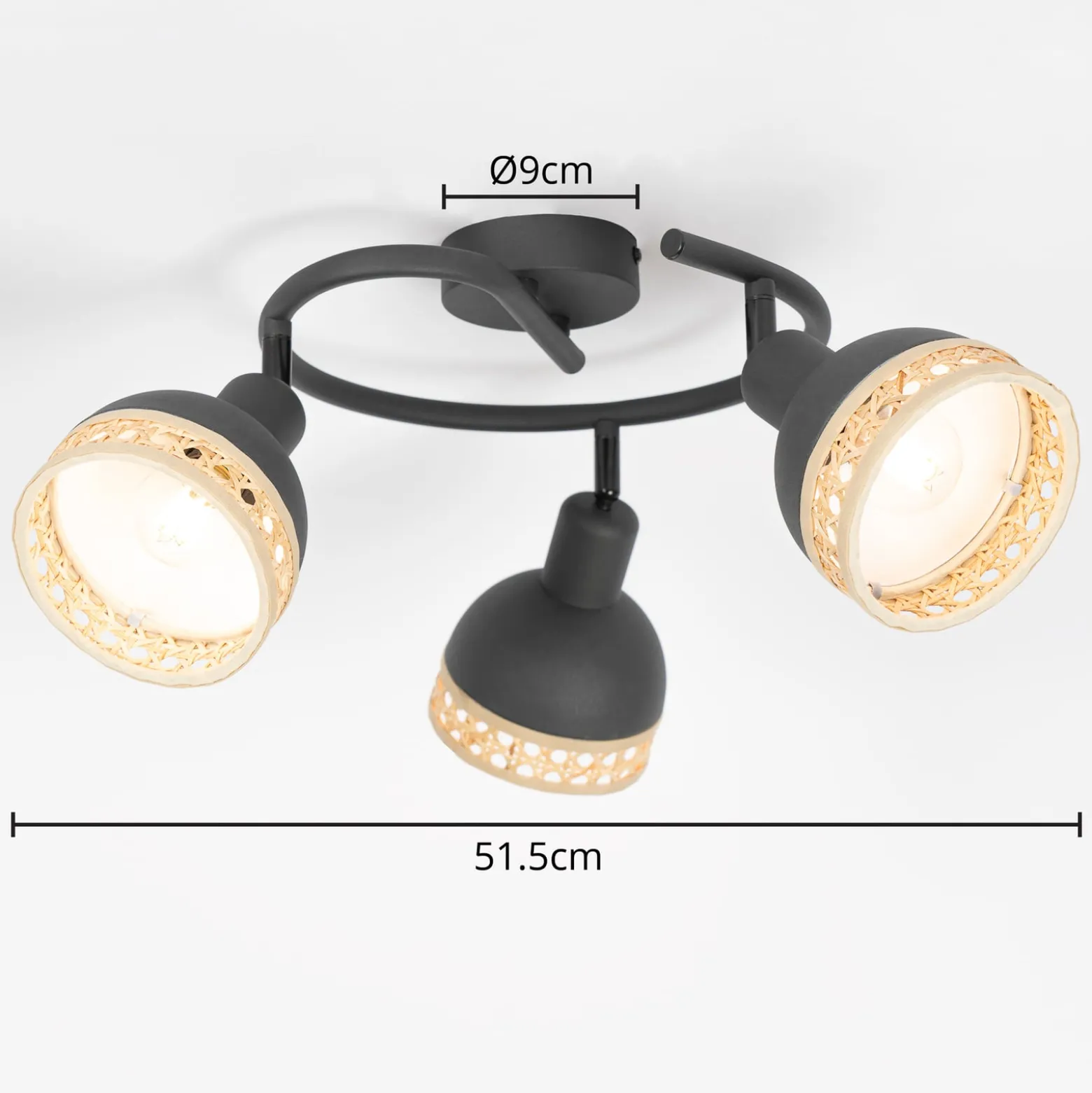 Lindby Lonnaris Deckenrondell, Rattan, rund, 3-fl.