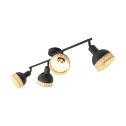 Lindby Lonnaris Strahler, Rattan, schwarz, 4-fl.