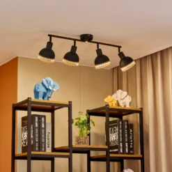 Lindby Lonnaris Strahler, Rattan, schwarz, 4-fl.