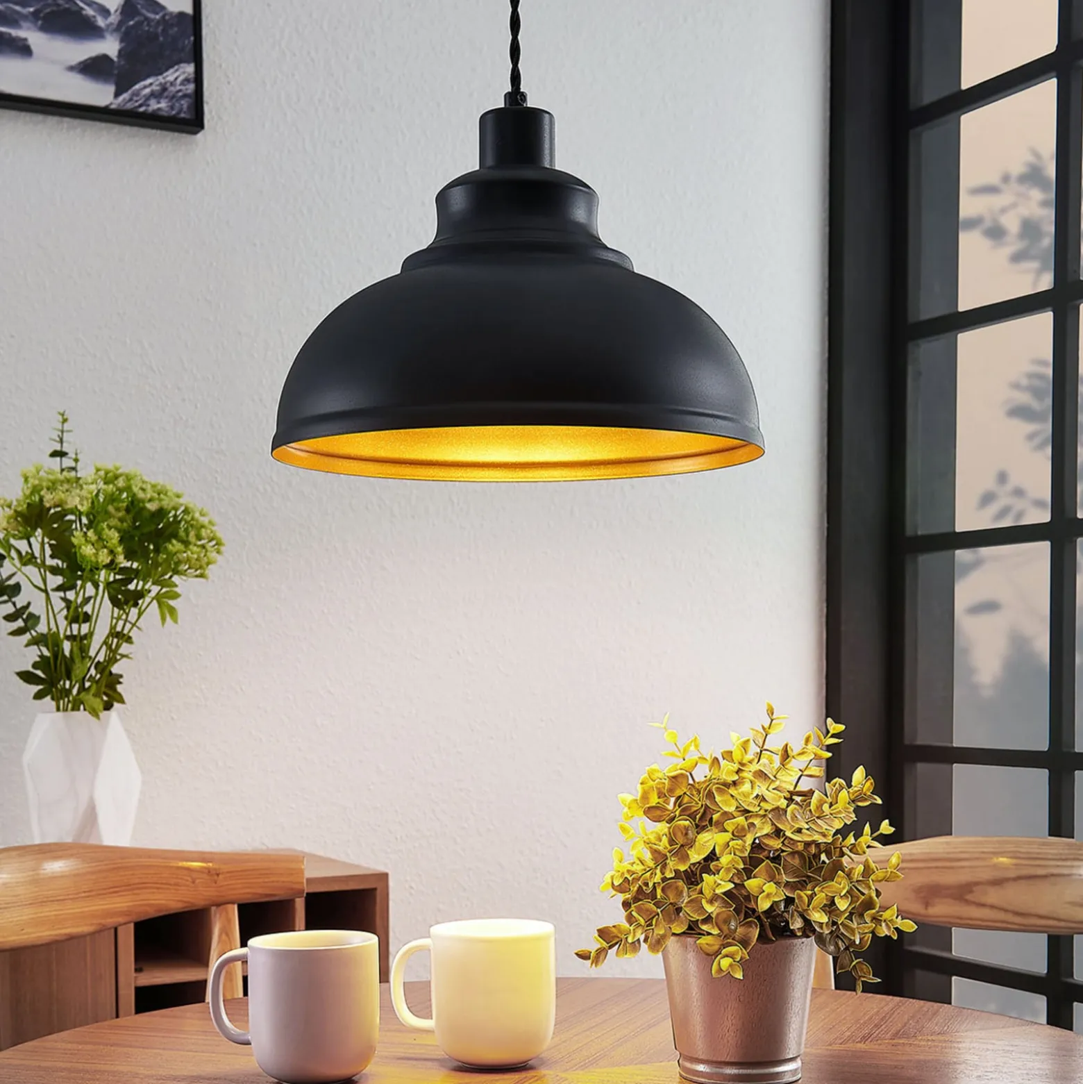 Lindby Pendellampe Albertine, schwarz, Metall, Ø 29 cm, E27