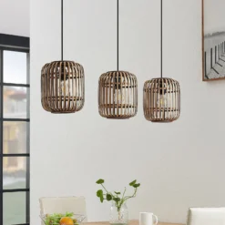 Lindby Pendellampe Canyana, natur, 3-flg., Rattan, 105 cm