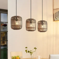 Lindby Pendellampe Canyana, natur, 3-flg., Rattan, 105 cm