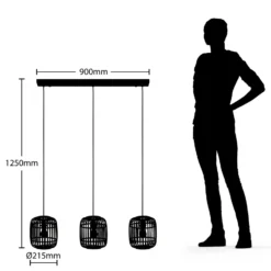 Lindby Pendellampe Canyana, natur, 3-flg., Rattan, 105 cm