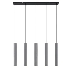 Lindby Pendellampe Concretto, 100 cm, grau, 5-flg., Beton