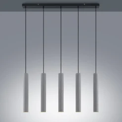 Lindby Pendellampe Concretto, 100 cm, grau, 5-flg., Beton