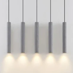 Lindby Pendellampe Concretto, 100 cm, grau, 5-flg., Beton