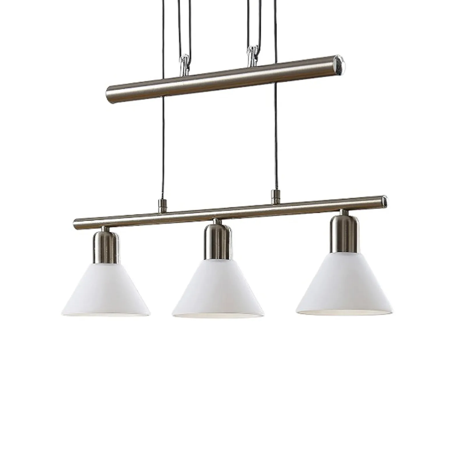 Lindby Pendellampe Delira, 3-flg., nickel, höhenverstellbar