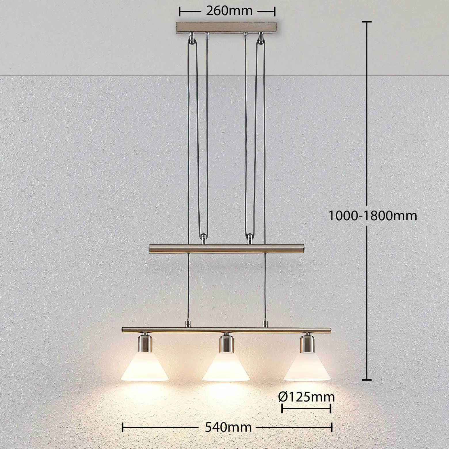 Lindby Pendellampe Delira, 3-flg., nickel, höhenverstellbar