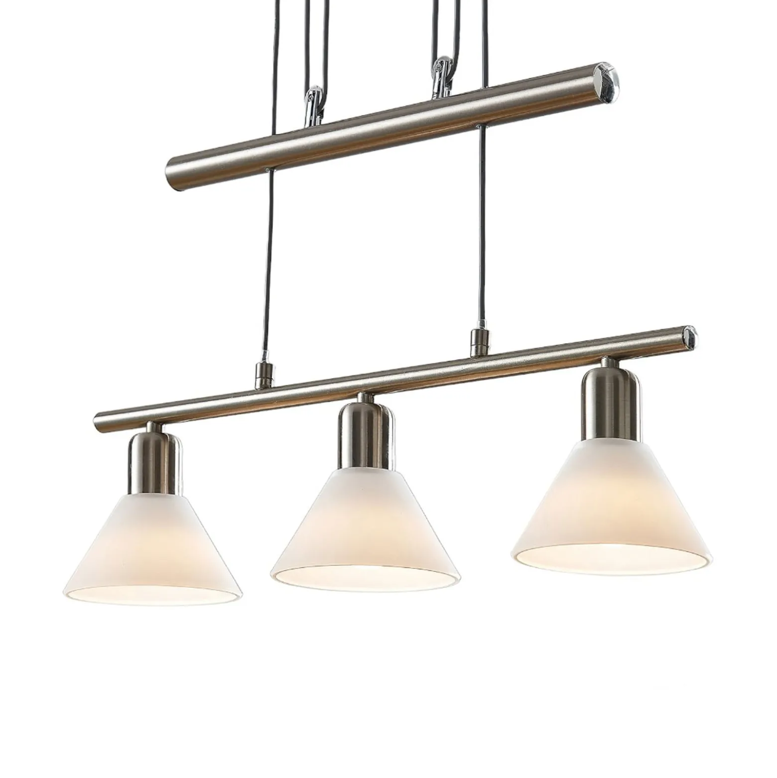 Lindby Pendellampe Delira, 3-flg., nickel, höhenverstellbar